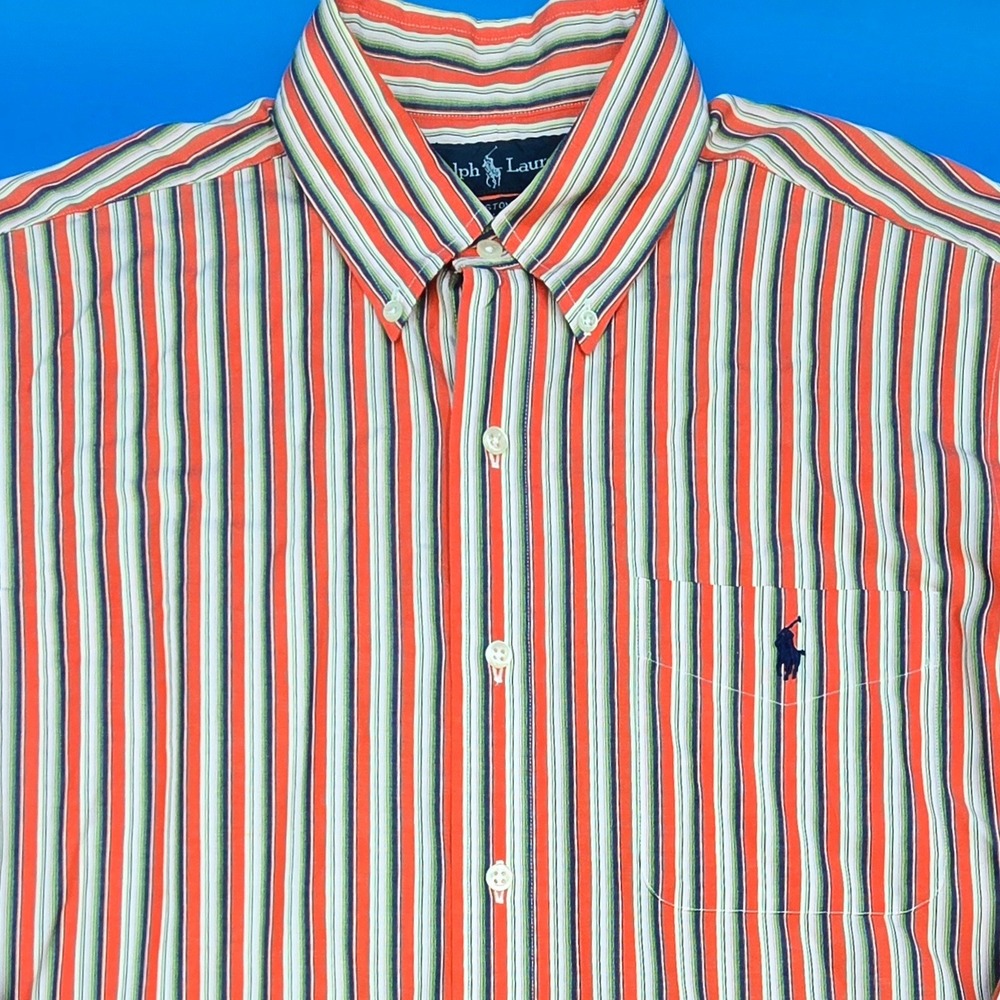 Polo Ralph Lauren Shirt‎ Mens Medium Custom Fit Striped Button Down Multi Color